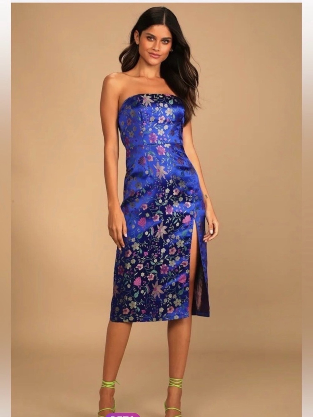 Lulu's Blue Floral Strapless Midi Dress